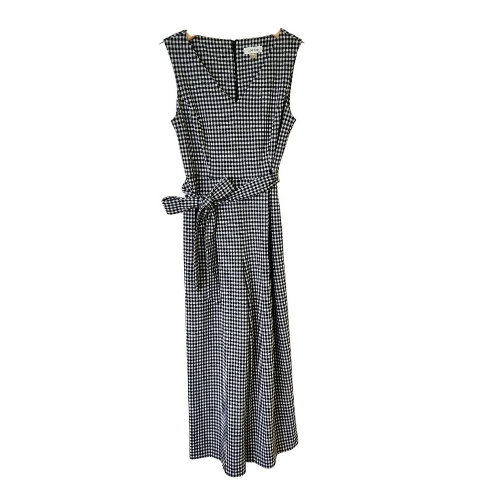 Calvin Klein Black & White Gingham Checkered Sleeveless Jumpsuit Fall Work